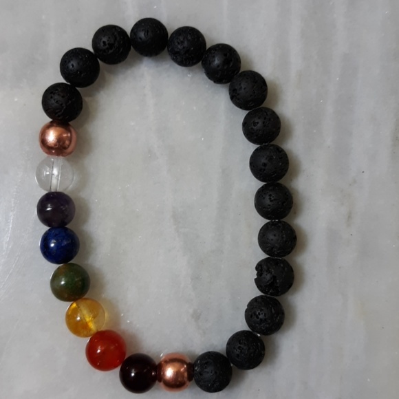 Natural gems & lava bead diffuser chakra bracelet - Picture 3 of 5